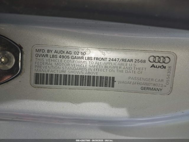 2010 AUDI A5 WAUAFAFH0AN018022 Photo 8