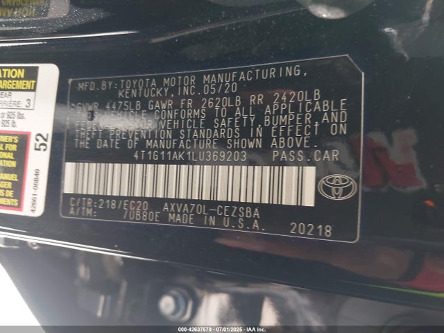 4T1G11AK1LU369203 Toyota a25a-fks