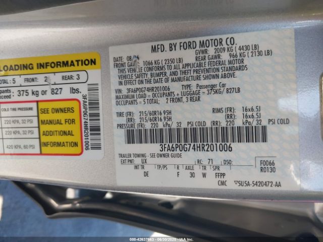 2017 FORD FUSION 3FA6P0G74HR201006 Photo 8
