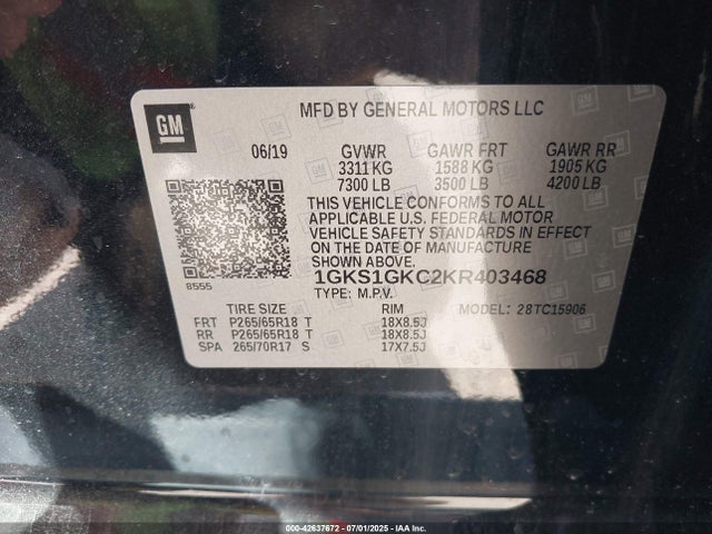 GMC l83 - spark ignited direct injection, variable valve timing, afm, e85 max, alum 2019 1GKS1GKC2KR403468 Image 9