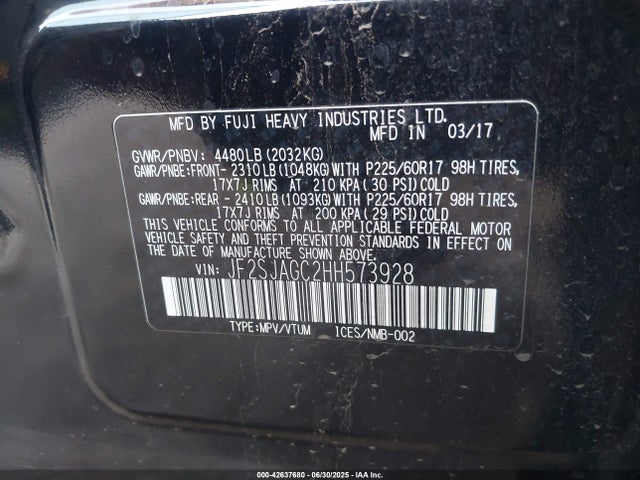 Subaru naturally aspirated u5 2017 JF2SJAGC2HH573928 Image 9