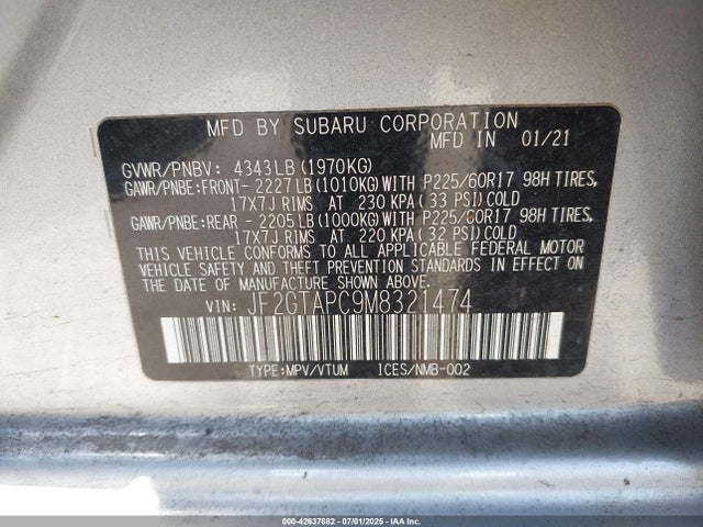 Subaru na 2021 JF2GTAPC9M8321474 Image 9