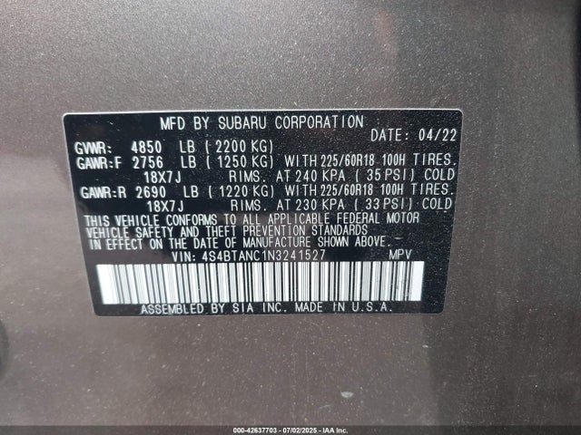 4S4BTANC1N3241527 Subaru na, u5