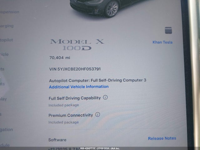 5YJXCBE20HF053791 Tesla MODEL X