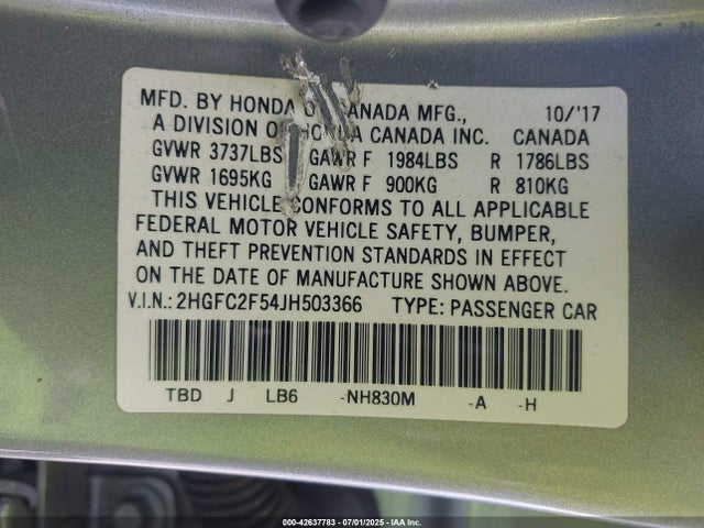 2HGFC2F54JH503366 Honda k20c2