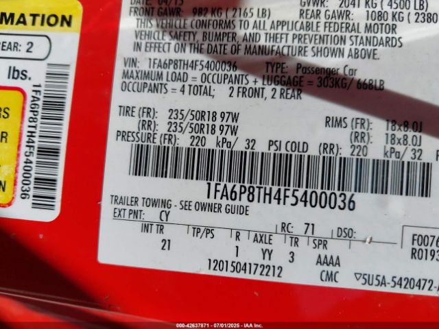 2015 FORD MUSTANG 1FA6P8TH4F5400036 Photo 8