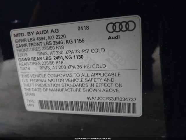 2018 AUDI Q3 WA1JCCFS3JR034737 Photo 8