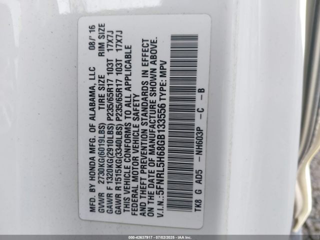 2016 HONDA ODYSSEY 5FNRL5H68GB133556 Photo 8