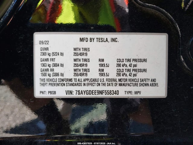 2022 TESLA MODEL Y 7SAYGDEE9NF558340 Photo 8