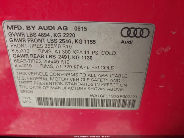 2016 AUDI Q3 WA1GFCFS7GR002271 Photo 8