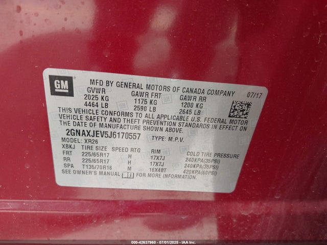 2GNAXJEV5J6170557 Chevrolet lyx - direct injection, vvt, fgt, turbo, alum, gen1