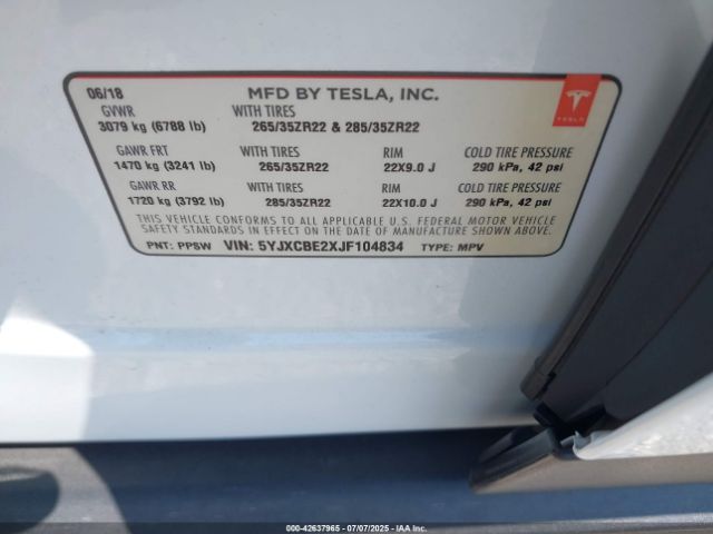 2018 TESLA MODEL X 5YJXCBE2XJF104834 Photo 8