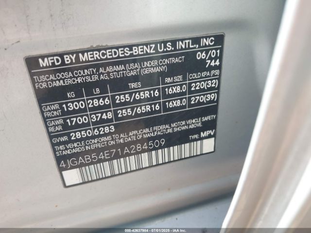 2001 MERCEDES-BENZ ML 320 4JGAB54E71A284509 Photo 8