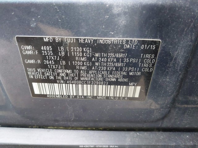 Subaru 2.5l u6 2015 4S4BSBCC1F3290823 Image 9