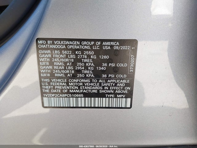 1V2DP2CA8PC510665 Volkswagen 2.0 tsi