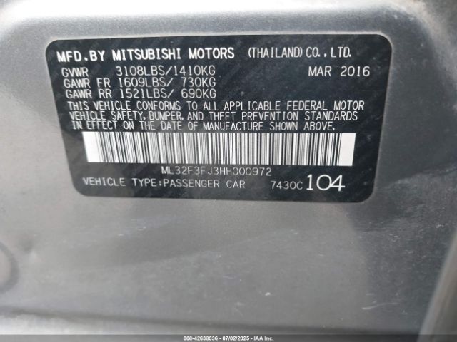 2017 MITSUBISHI MIRAGE G4 ML32F3FJ3HH000972 Photo 8