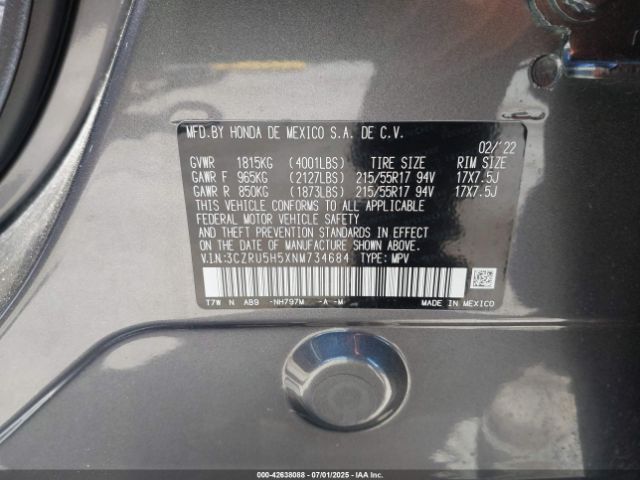 2022 HONDA HR-V 3CZRU5H5XNM734684 Photo 8