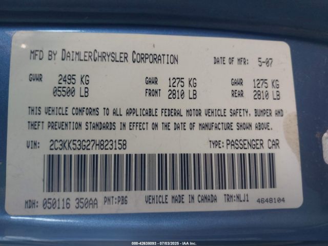 2007 CHRYSLER 300 2C3KK53G27H823158 Photo 8