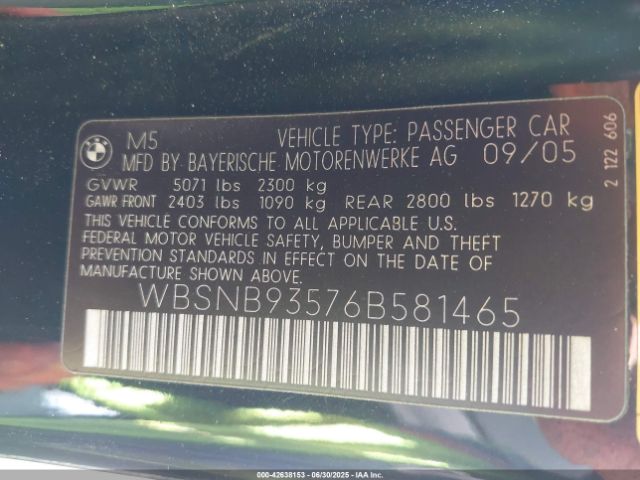 2006 BMW M5 WBSNB93576B581465 Photo 8