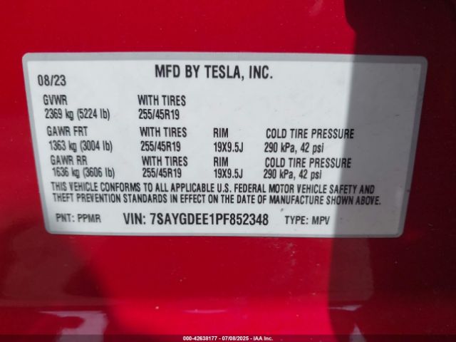 2023 TESLA MODEL Y 7SAYGDEE1PF852348 Photo 8