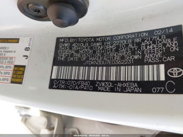 2014 TOYOTA PRIUS JTDKN3DU7E0362231 Photo 8