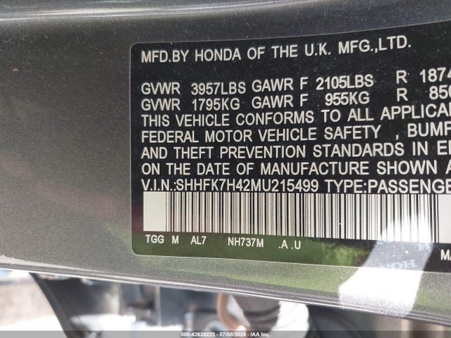 SHHFK7H42MU215499 Honda l15ba