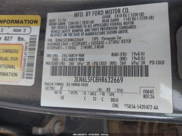 Lincoln MKZ 2017 3LN6L5FC8HR632669 Image 9