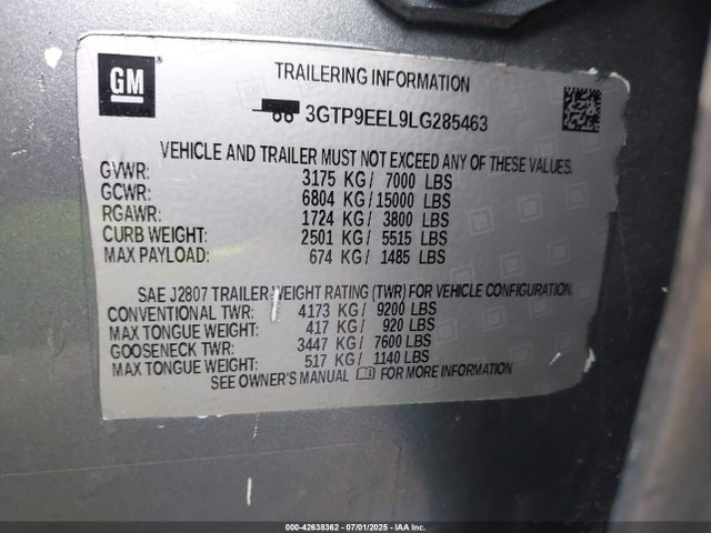 3GTP9EEL9LG285463 GMC l87 - di dfm, alum, gen 5