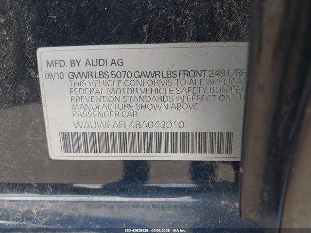2011 AUDI A4 WAUWFAFL4BA043010 Photo 8