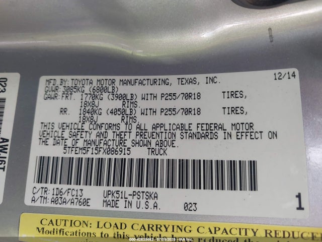 5TFEM5F15FX086915 Toyota 1ur-fe