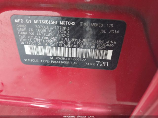2015 MITSUBISHI MIRAGE ML32A3HJ1FH006522 Photo 8