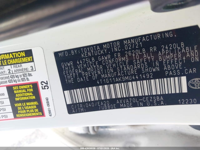 4T1G11AK9MU441492 Toyota a25a-fks