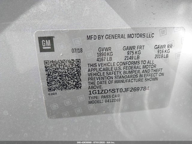1G1ZD5ST0JF269784 Chevrolet lfv - direct injection, variable valve timing, gen 1