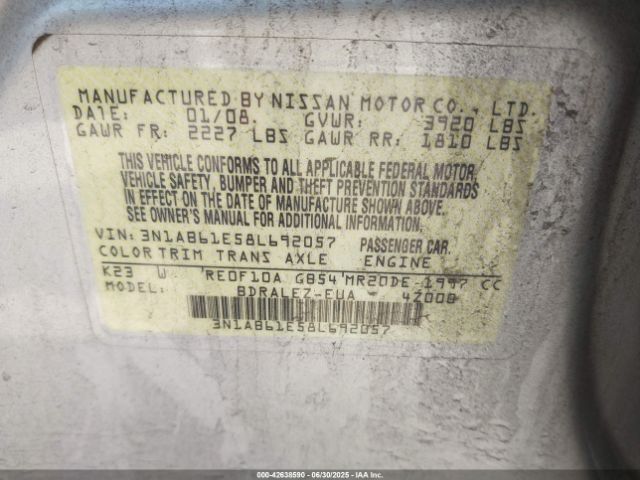 2008 NISSAN SENTRA 3N1AB61E58L692057 Photo 8