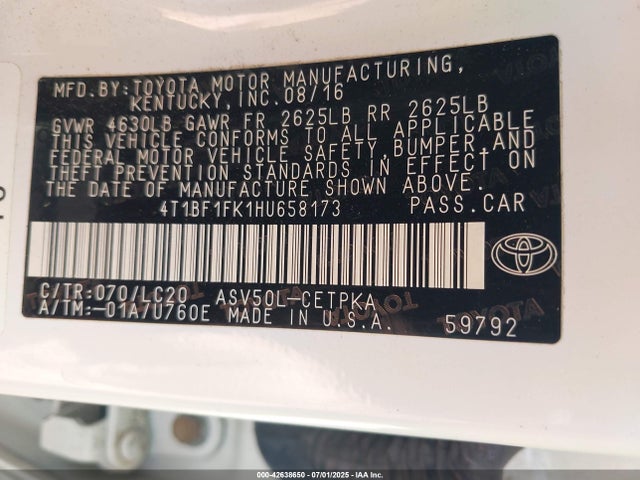 4T1BF1FK1HU658173 Toyota 2ar-fe