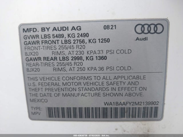 Audi Q5 2021 WA1BAAFY2M2139902 Image 9