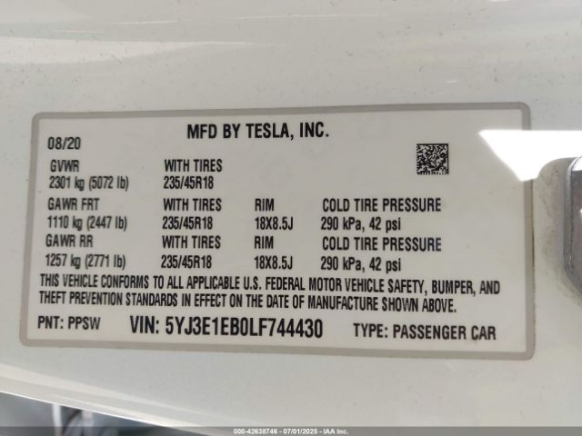2020 TESLA MODEL 3 5YJ3E1EB0LF744430 Photo 8