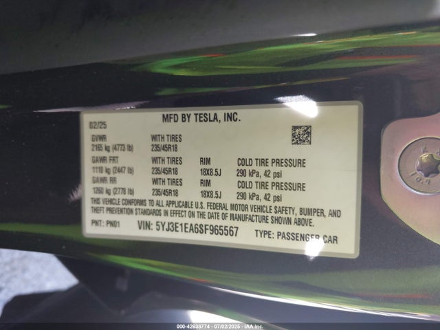 2025 TESLA MODEL 3 5YJ3E1EA6SF965567 Photo 8