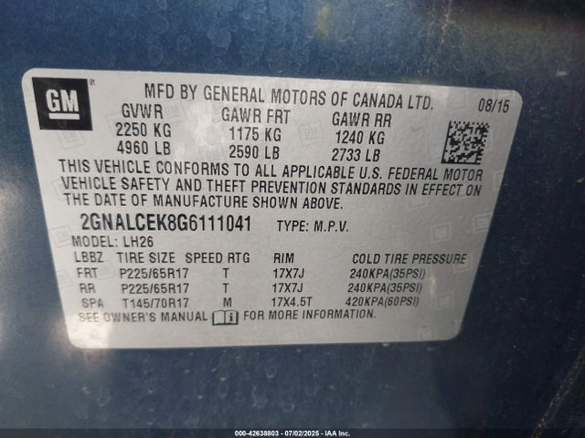 2GNALCEK8G6111041 Chevrolet lea - e85 max, aluminum
