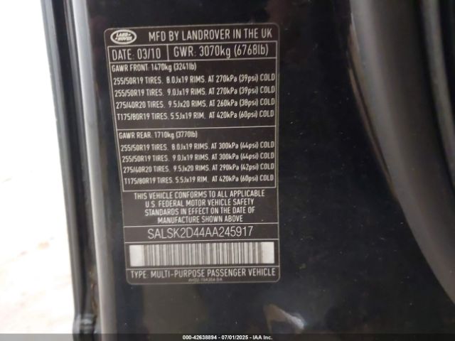 2010 LAND ROVER RANGE ROVER SPORT SALSK2D44AA245917 Photo 8