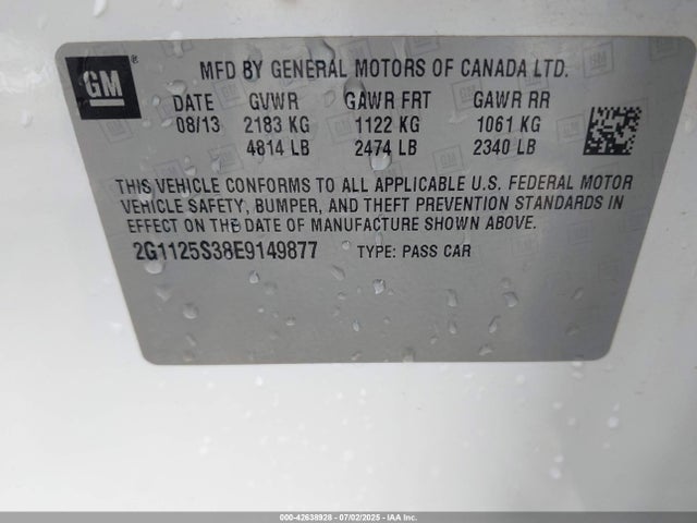 Chevrolet lfx 2014 2G1125S38E9149877 Image 9