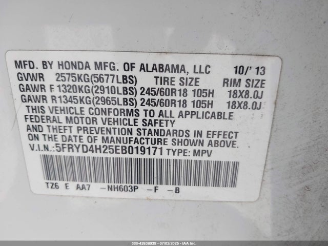 Acura j35y5 2014 5FRYD4H25EB019171 Image 9