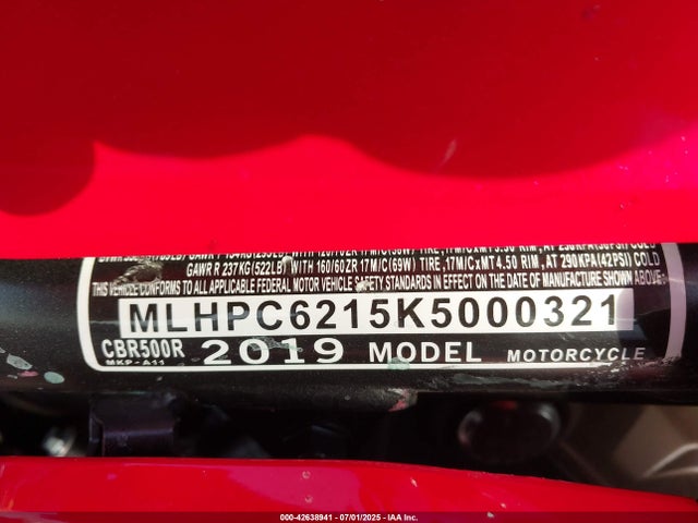 2019 HONDA CBR500 MLHPC6215K5000321 Photo 9