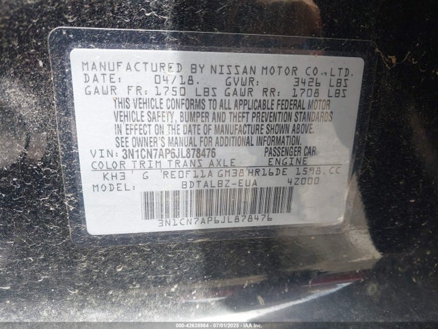 3N1CN7AP6JL878476 Nissan 2018