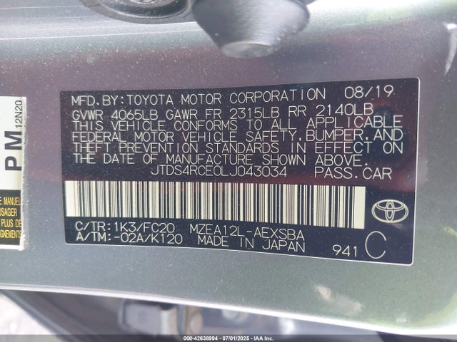 JTDS4RCE0LJ043034 Toyota m20-fks