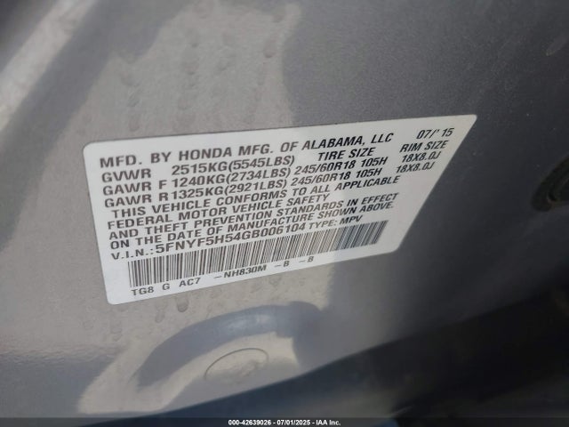 5FNYF5H54GB006104 Honda j35y6