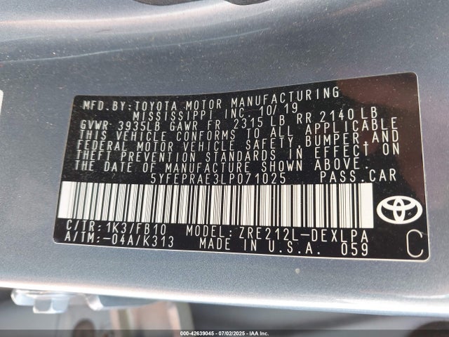 5YFEPRAE3LP071025 Toyota 2zr-fae