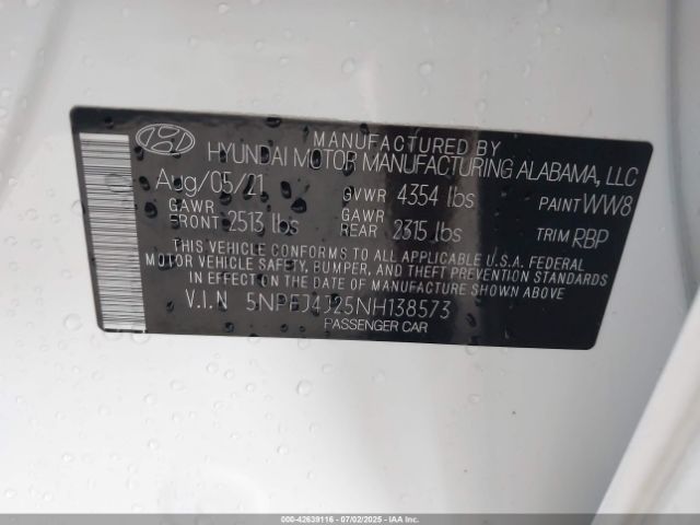 2022 HYUNDAI SONATA 5NPEJ4J25NH138573 Photo 8