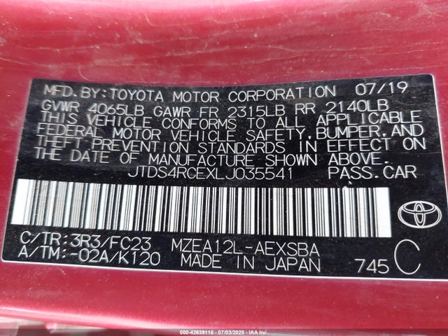 JTDS4RCEXLJ035541 Toyota m20-fks