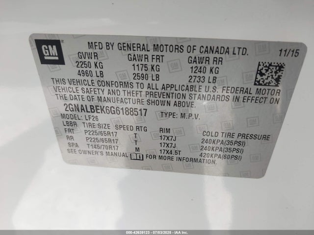 2GNALBEK6G6188517 Chevrolet lea - e85 max, aluminum